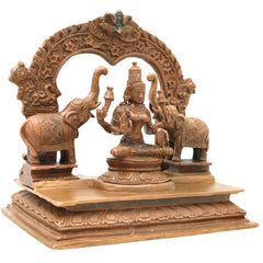 Bronze Gaja Lakshmi Idol Sri Gajalakshmi Mahalakshmi Devi Elephant Lakshmi Murti Traditional Chola Art Statue for Puja Mandir Decor, Brown, 6.5 Inch, 1 Piece