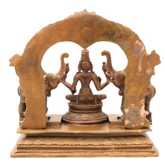 Bronze Gaja Lakshmi Idol Sri Gajalakshmi Mahalakshmi Devi Elephant Lakshmi Murti Traditional Chola Art Statue for Puja Mandir Decor, Brown, 6.5 Inch, 1 Piece