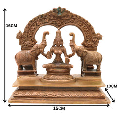 Bronze Gaja Lakshmi Idol Sri Gajalakshmi Mahalakshmi Devi Elephant Lakshmi Murti Traditional Chola Art Statue for Puja Mandir Decor, Brown, 6.5 Inch, 1 Piece