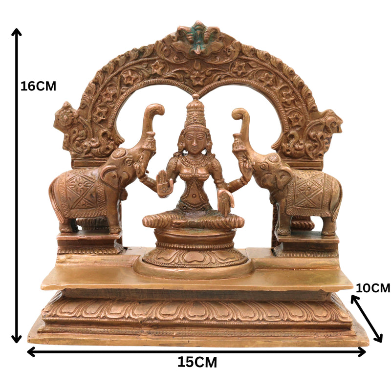 Bronze Gaja Lakshmi Idol Sri Gajalakshmi Mahalakshmi Devi Elephant Lakshmi Murti Traditional Chola Art Statue for Puja Mandir Decor, Brown, 6.5 Inch, 1 Piece