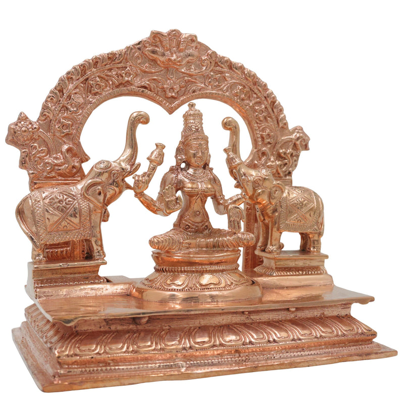 Bronze Gaja Lakshmi Idol, Sri Mahalakshmi Gajalakshmi Murti Kansya Chola Style Ashtalakshmi Vigraha Elephant Abhisheka Statue for Home Temple, Gold, 6.5 Inch, 1 Piece