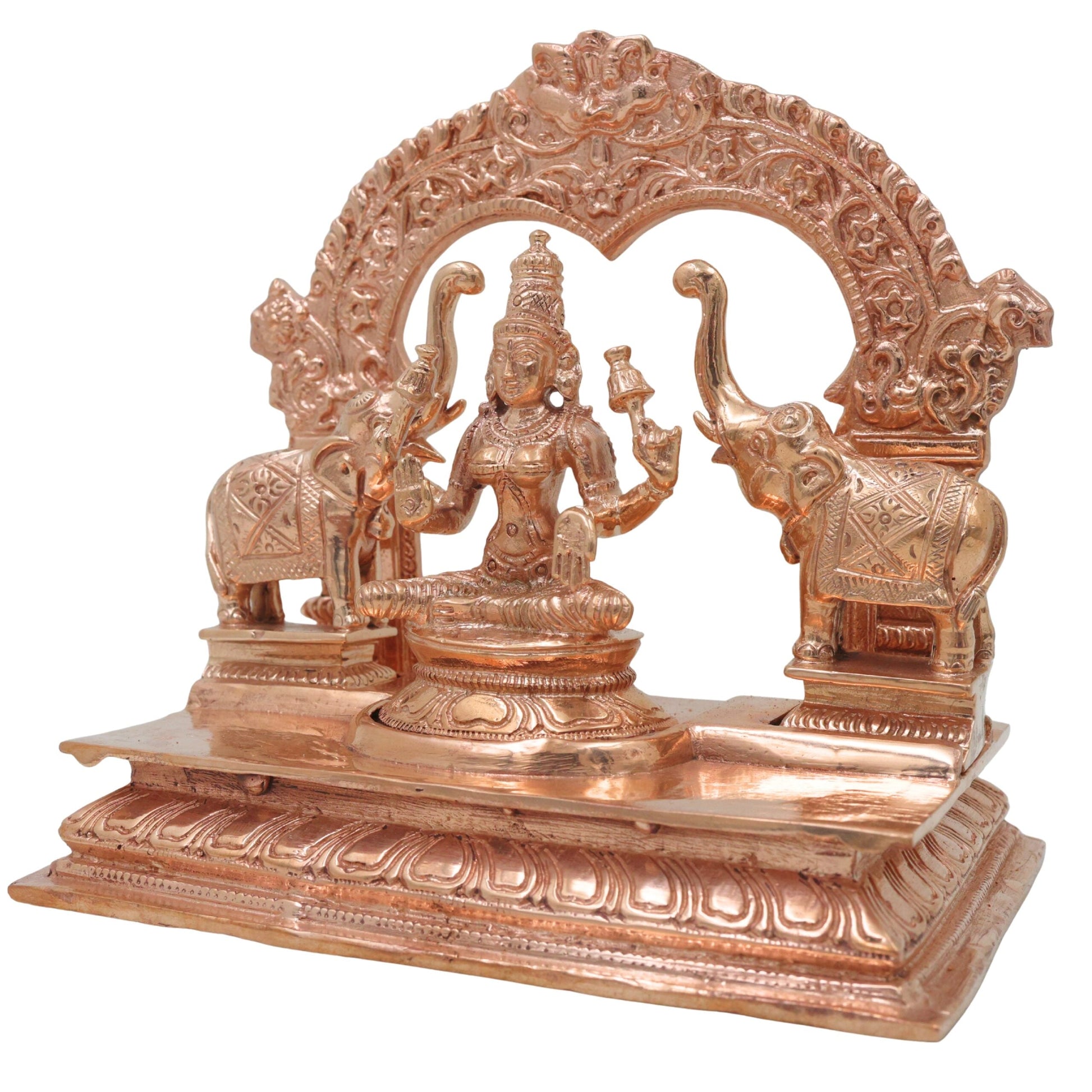 Bronze Gaja Lakshmi Idol, Sri Mahalakshmi Gajalakshmi Murti Kansya Chola Style Ashtalakshmi Vigraha Elephant Abhisheka Statue for Home Temple, Gold, 6.5 Inch, 1 Piece