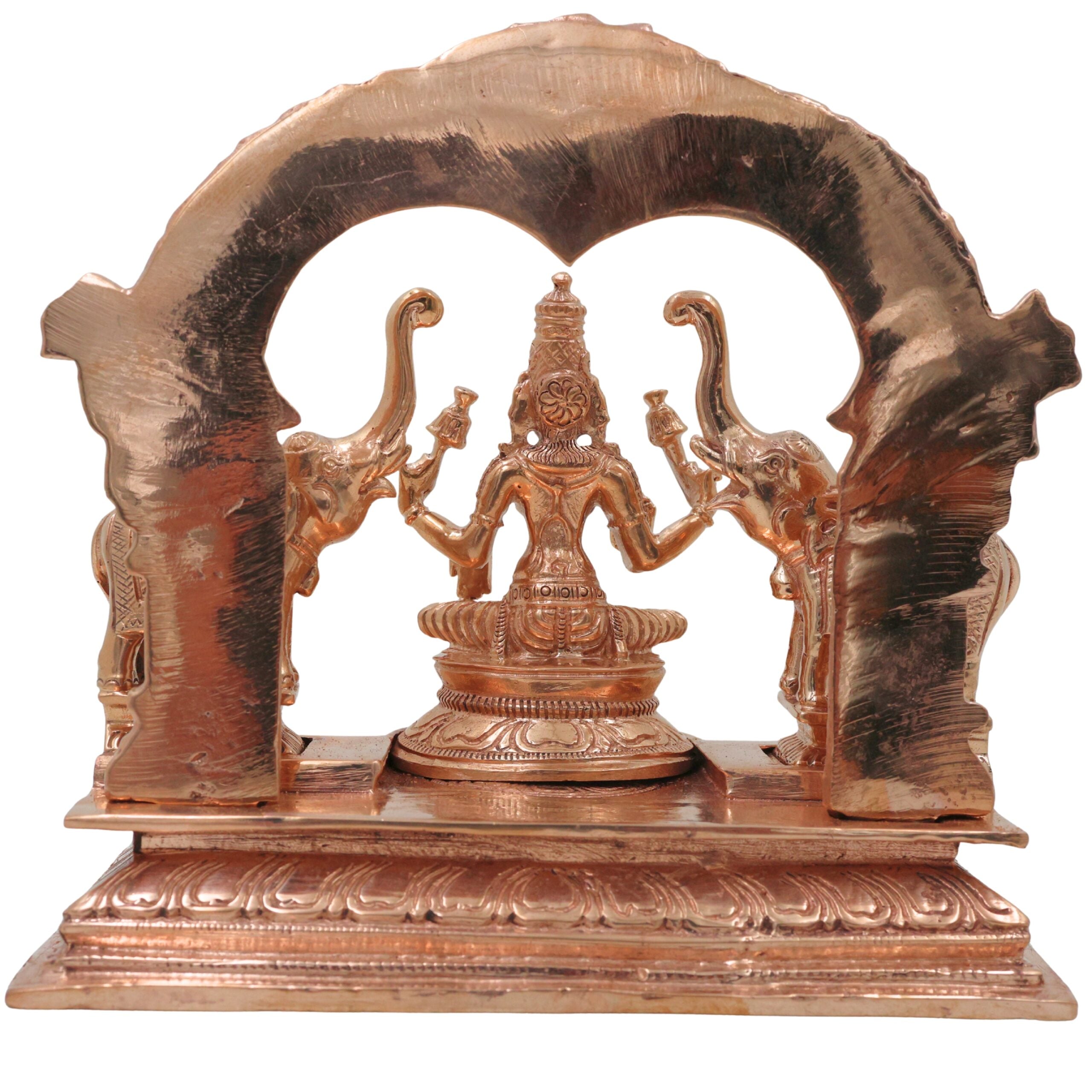 Bronze Gaja Lakshmi Idol, Sri Mahalakshmi Gajalakshmi Murti Kansya Chola Style Ashtalakshmi Vigraha Elephant Abhisheka Statue for Home Temple, Gold, 6.5 Inch, 1 Piece