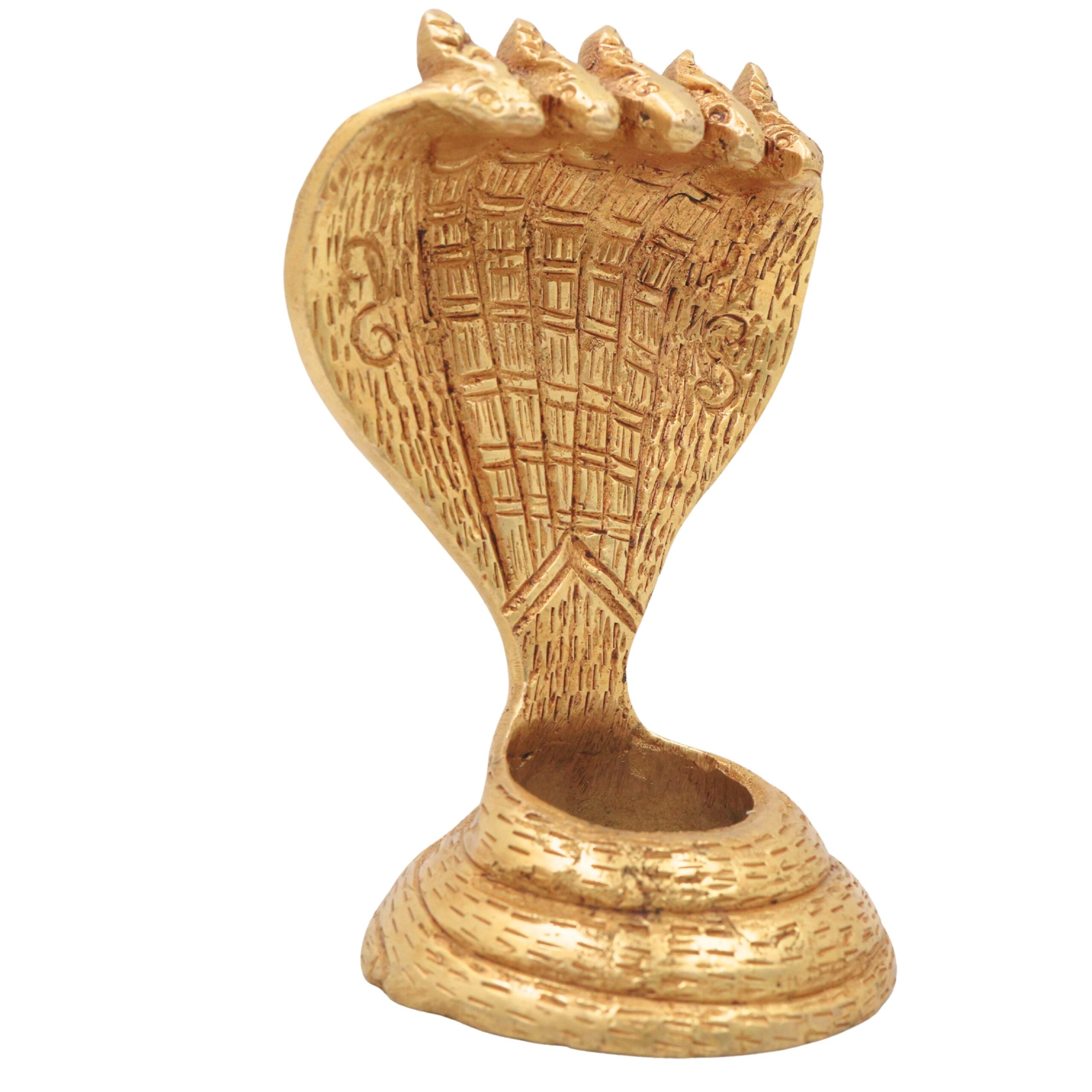 Brass Sheshnag Murti Adi Shesha Ananta Nag Vigraha Peetal Sarparaja Idol for Puja Mandir Decor, Gold, 4 Inch, 1 Piece