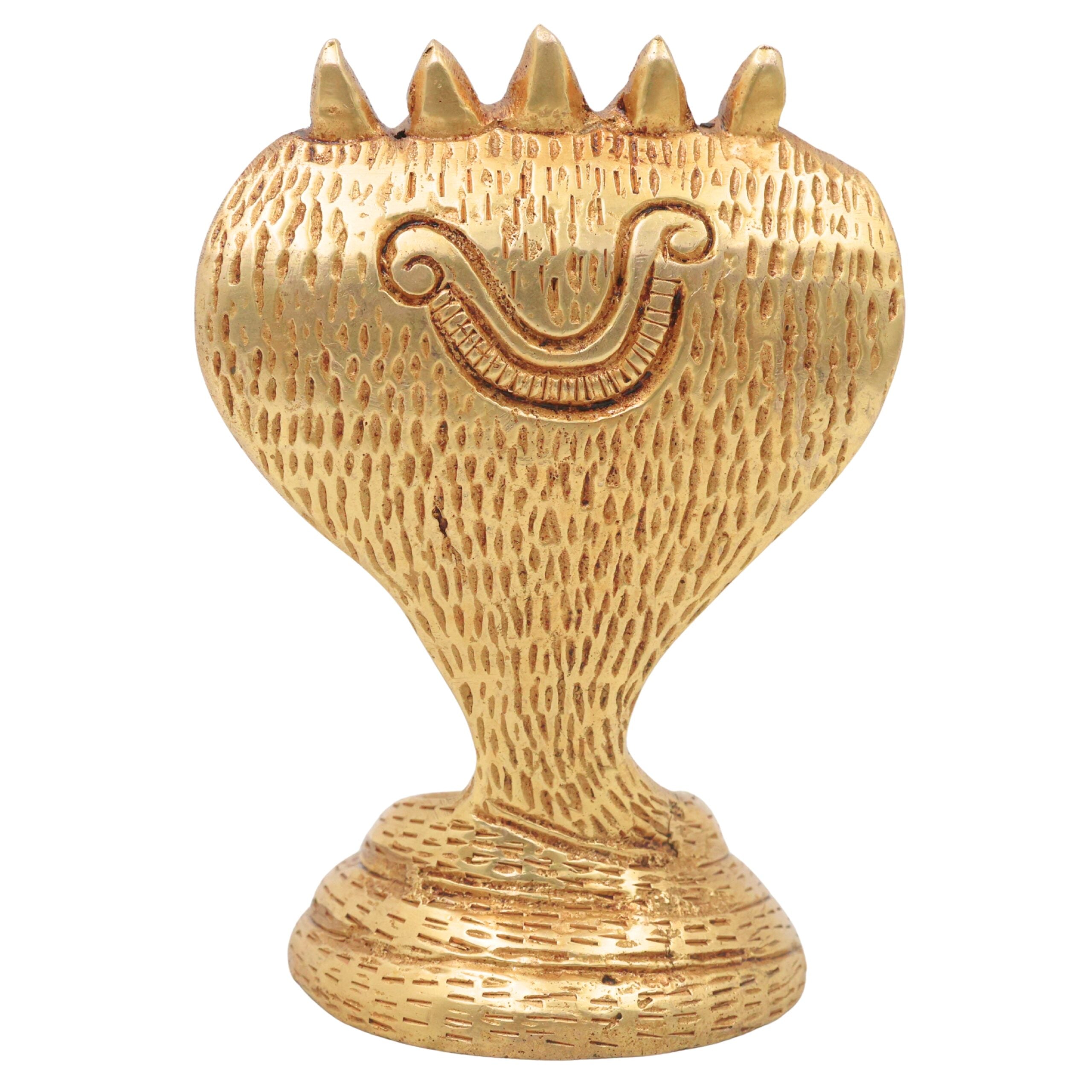 Brass Sheshnag Murti Adi Shesha Ananta Nag Vigraha Peetal Sarparaja Idol for Puja Mandir Decor, Gold, 4 Inch, 1 Piece