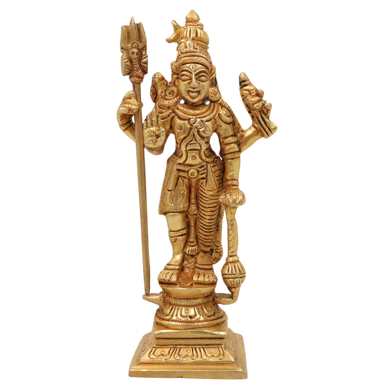 Brass Harihara Murti Shankaranarayana Shiva Vishnu Ardharupa Vigraha Peetal Harihar Mahadev Swamy Moorti for Puja Mandir Home Decor Gift, Gold, 6 Inch, 1 Piece