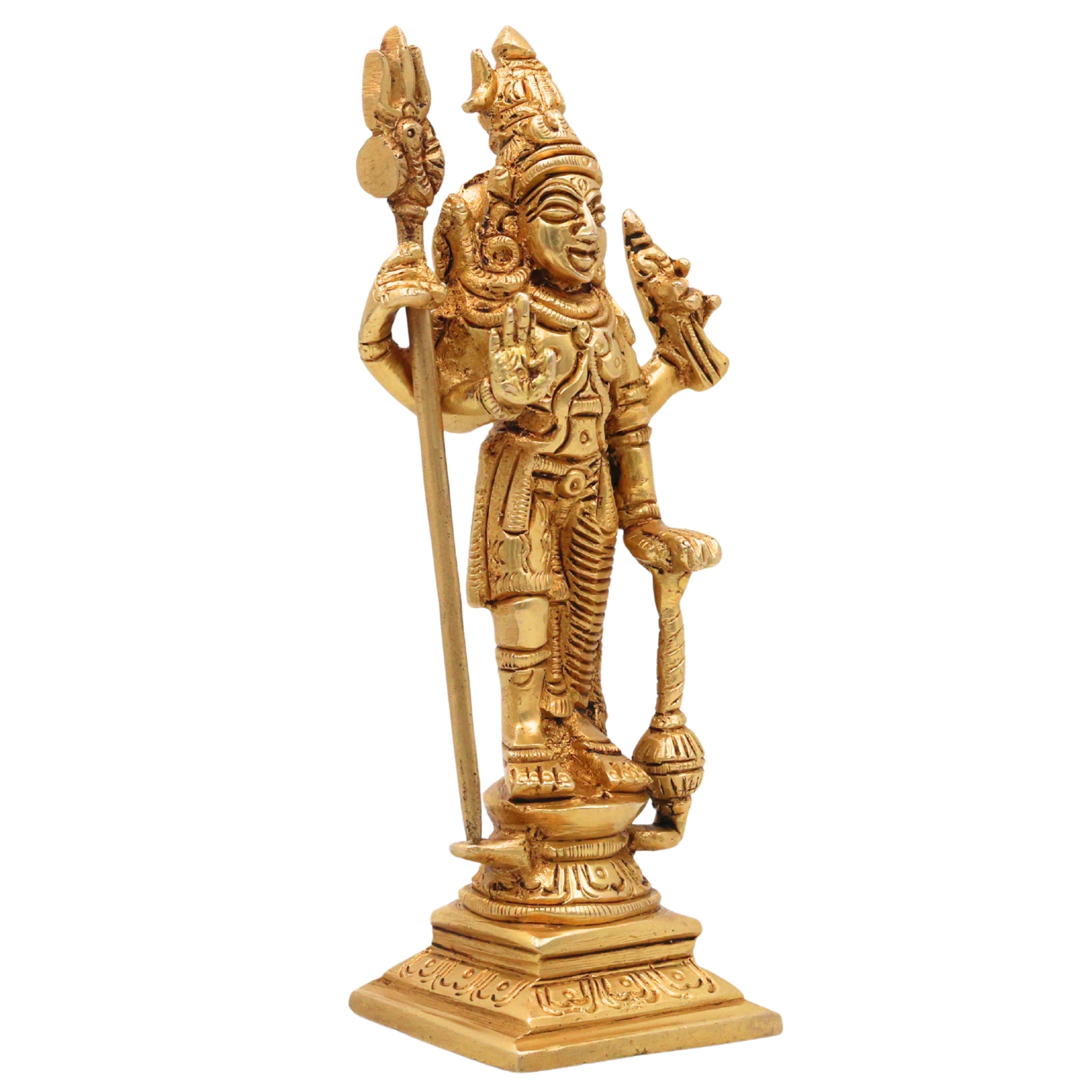 Brass Harihara Murti Shankaranarayana Shiva Vishnu Ardharupa Vigraha Peetal Harihar Mahadev Swamy Moorti for Puja Mandir Home Decor Gift, Gold, 6 Inch, 1 Piece