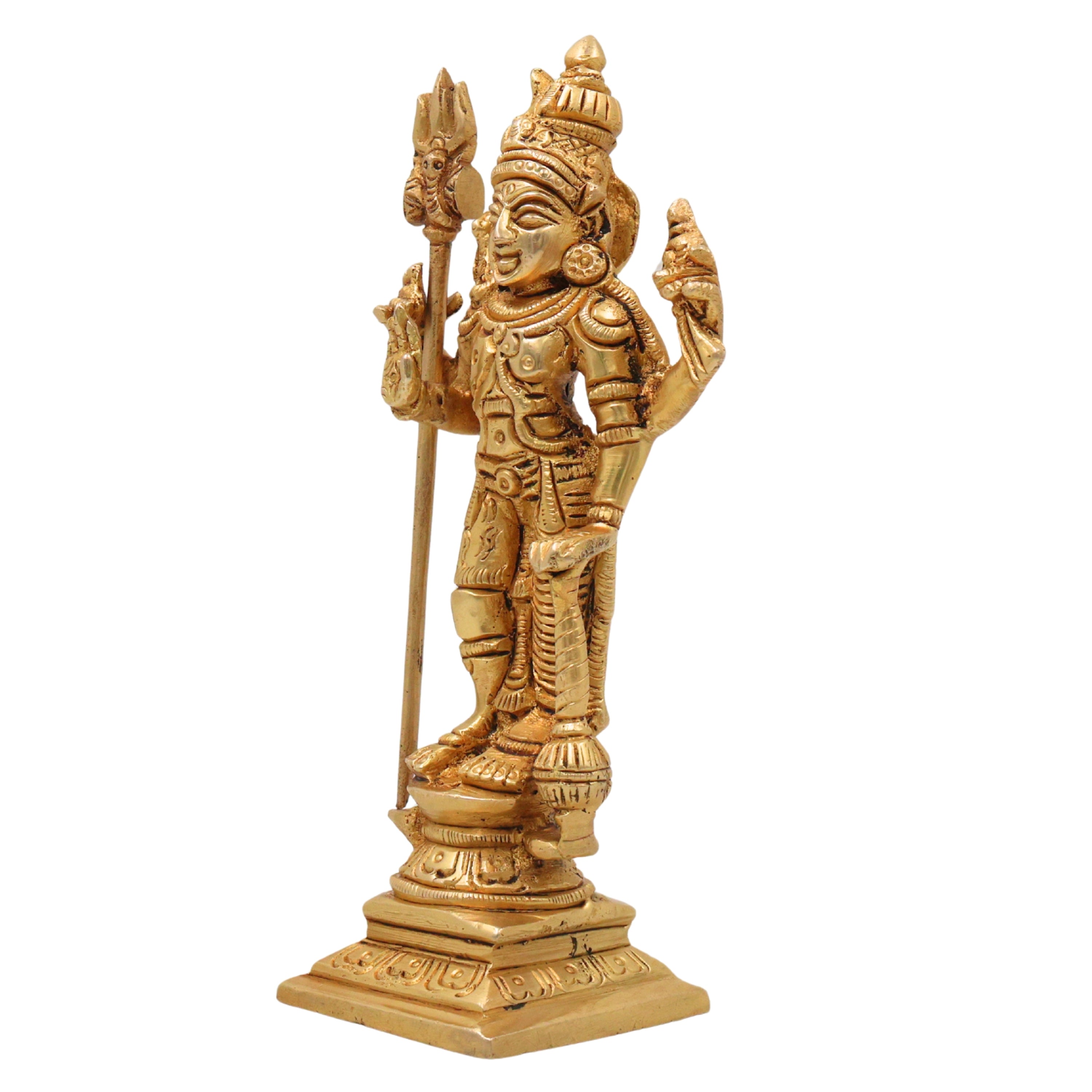 Brass Harihara Murti Shankaranarayana Shiva Vishnu Ardharupa Vigraha Peetal Harihar Mahadev Swamy Moorti for Puja Mandir Home Decor Gift, Gold, 6 Inch, 1 Piece