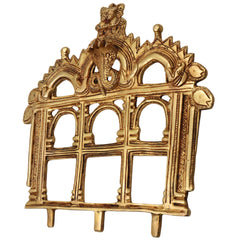 Brass Prabhavali Makara Torana Arch (Prabha Valli / Prabhamandala) Peetal Pital Pittalai Temple Idol Back Aureole Frame for Murti Vigraha Pooja Mandir Decor, Gold, 10.5 Inch, 1 Piece