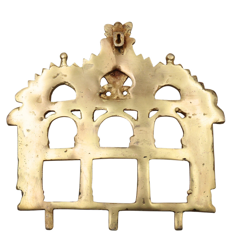 Brass Prabhavali Makara Torana Arch (Prabha Valli / Prabhamandala) Peetal Pital Pittalai Temple Idol Back Aureole Frame for Murti Vigraha Pooja Mandir Decor, Gold, 10.5 Inch, 1 Piece