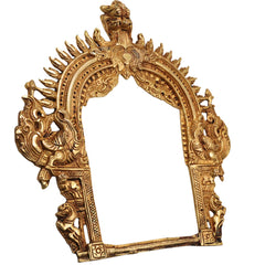 Brass Prabhavali Arch Peetal Prabha Mandala Makara Torana Prabhavalli Frame for Murti Vigraha Mandir Pooja Decor Traditional Temple Back Aureole, Gold, 12 Inch, 1 Piece