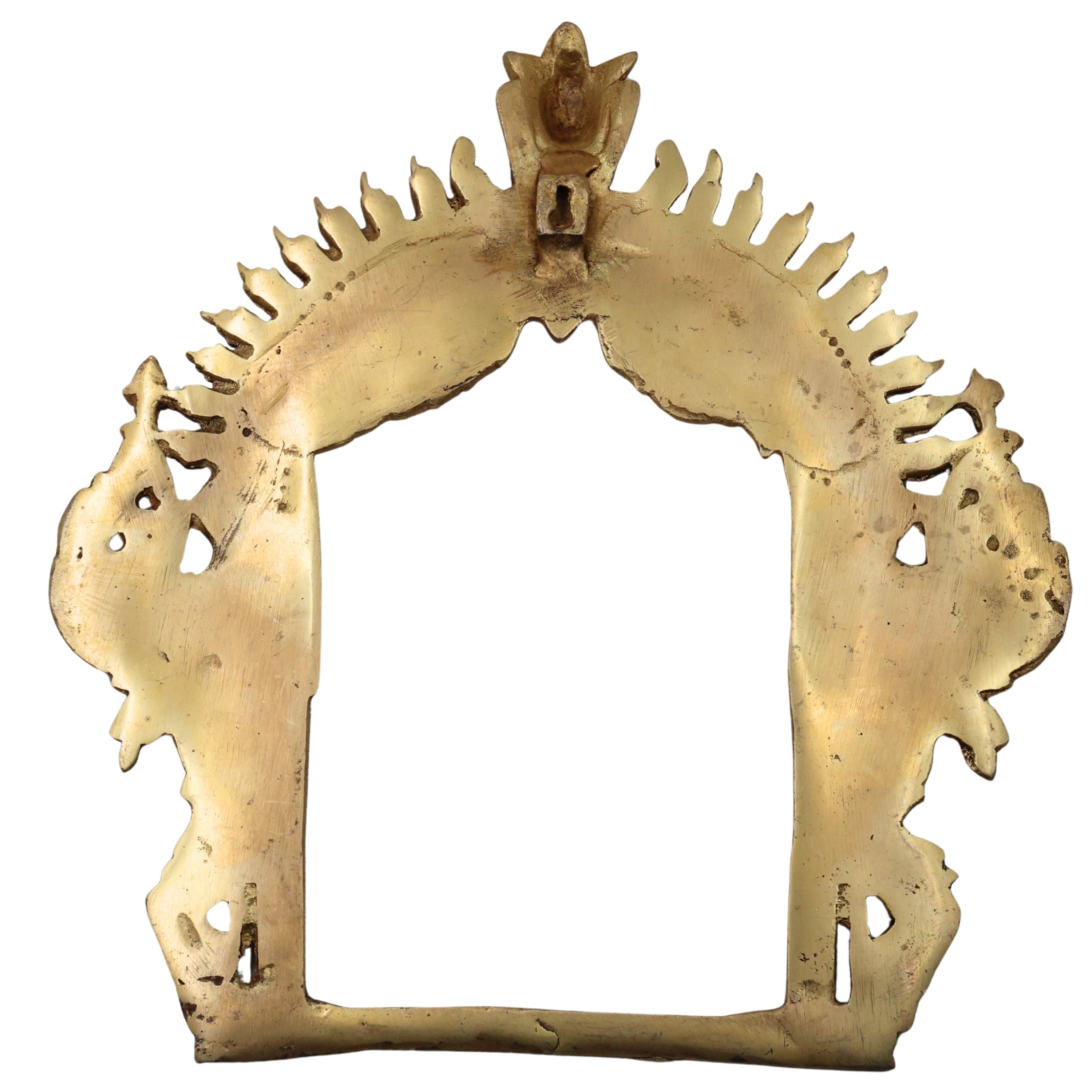 Brass Prabhavali Arch Peetal Prabha Mandala Makara Torana Prabhavalli Frame for Murti Vigraha Mandir Pooja Decor Traditional Temple Back Aureole, Gold, 12 Inch, 1 Piece
