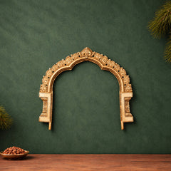 Brass Prabhavali Arch Peetal Pital Pittalai Prabhamandala Makara Torana Deity Back Halo Frame for Murti Vigraha Mandir Pooja Decor, Gold, 7 Inch, 1 Piece