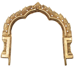 Brass Prabhavali Arch Peetal Pital Pittalai Prabhamandala Makara Torana Deity Back Halo Frame for Murti Vigraha Mandir Pooja Decor, Gold, 7 Inch, 1 Piece