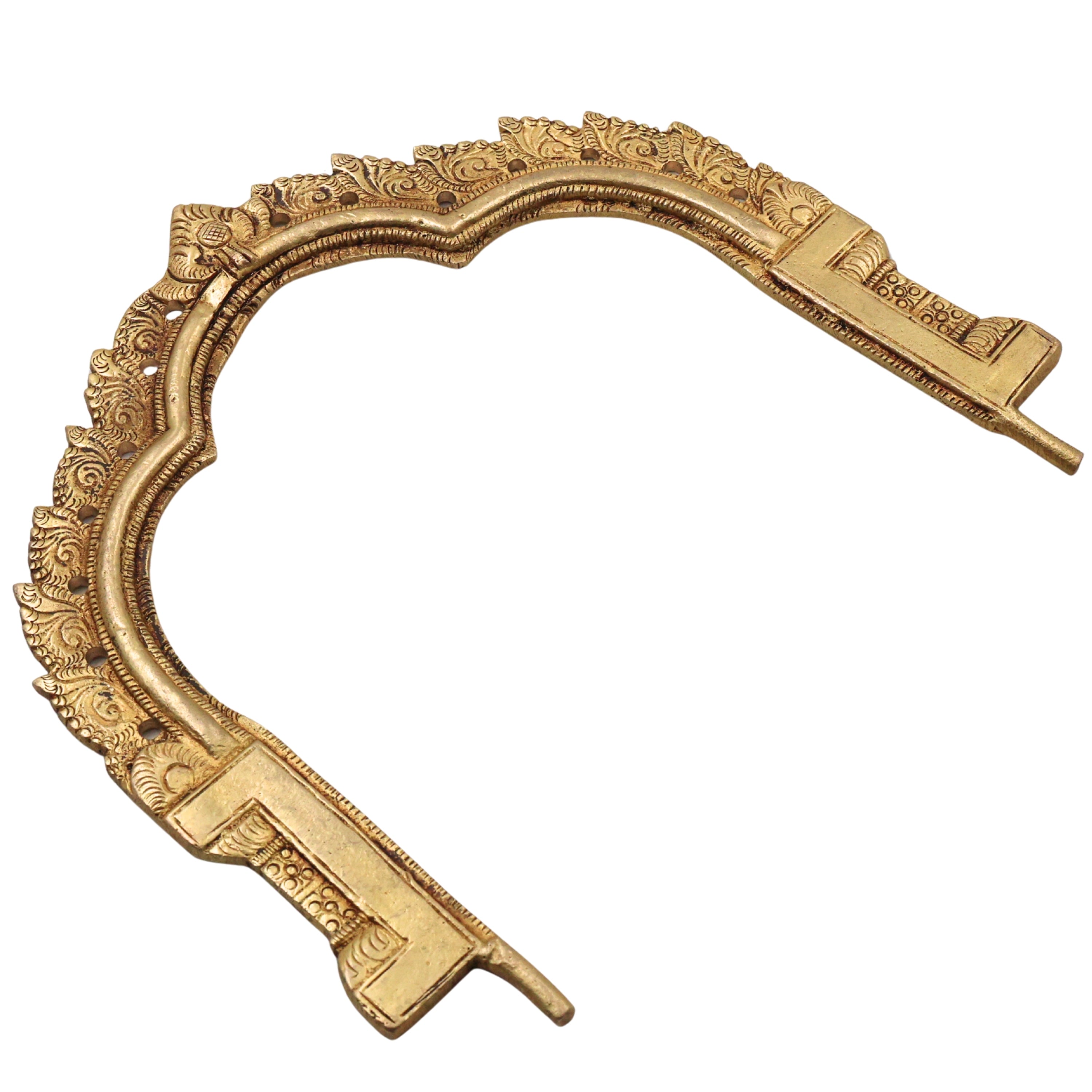 Brass Prabhavali Arch Peetal Pital Pittalai Prabhamandala Makara Torana Deity Back Halo Frame for Murti Vigraha Mandir Pooja Decor, Gold, 7 Inch, 1 Piece