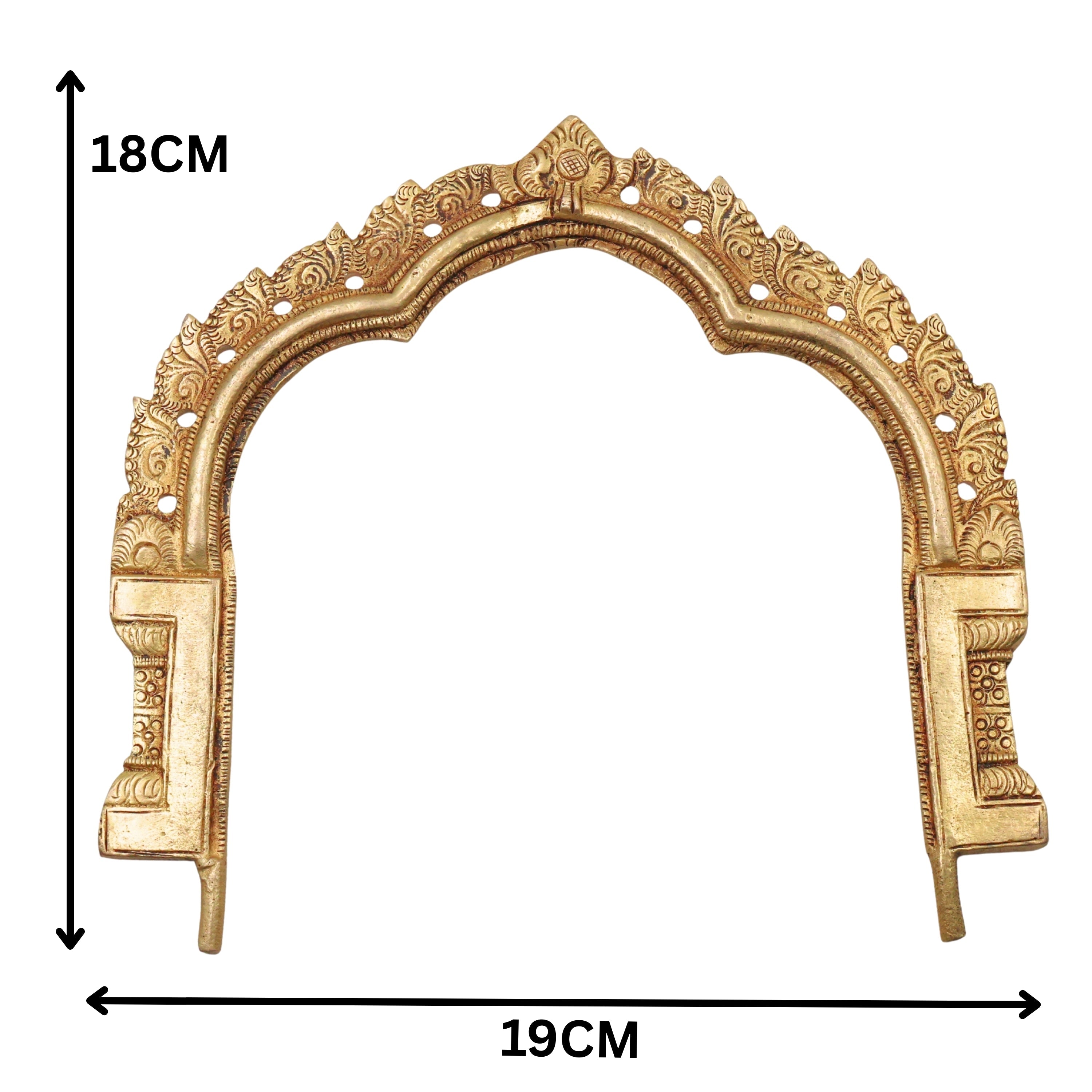 Brass Prabhavali Arch Peetal Pital Pittalai Prabhamandala Makara Torana Deity Back Halo Frame for Murti Vigraha Mandir Pooja Decor, Gold, 7 Inch, 1 Piece