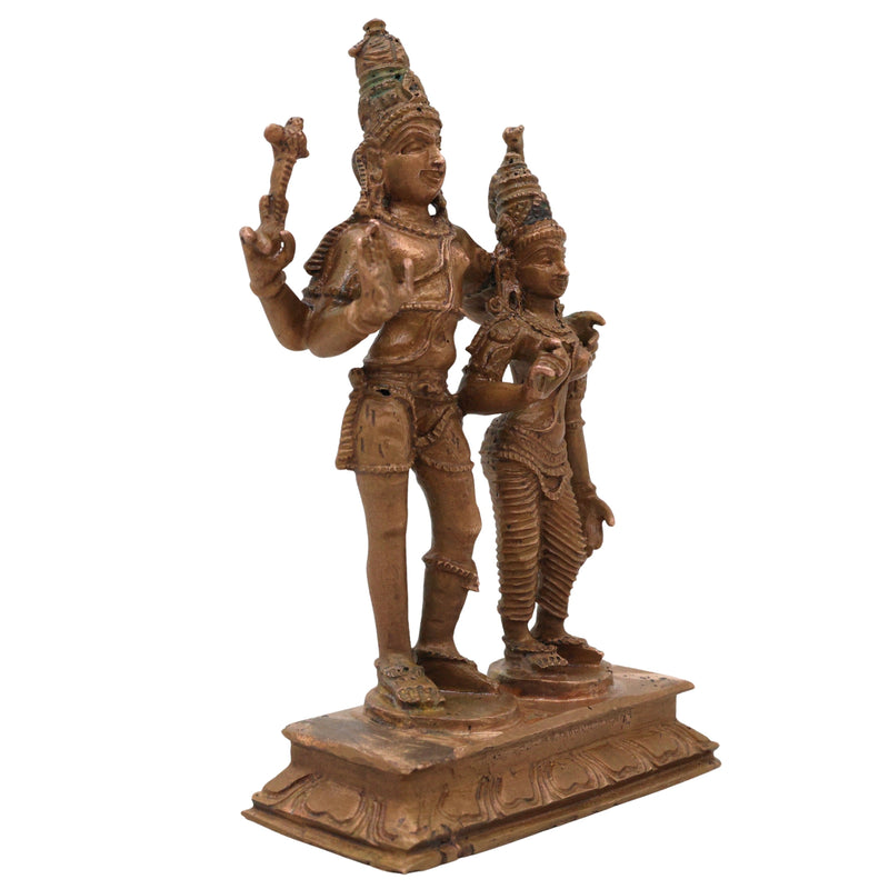 Bronze Shiva Parvati Idol, Uma Maheshwara Murti, Hara Gauri Gowri Shankara Vigraha, Panchaloha Style Shankar Parvati Statue for Home Mandir Decor, Brown, 4.5 Inch, 1 Piece