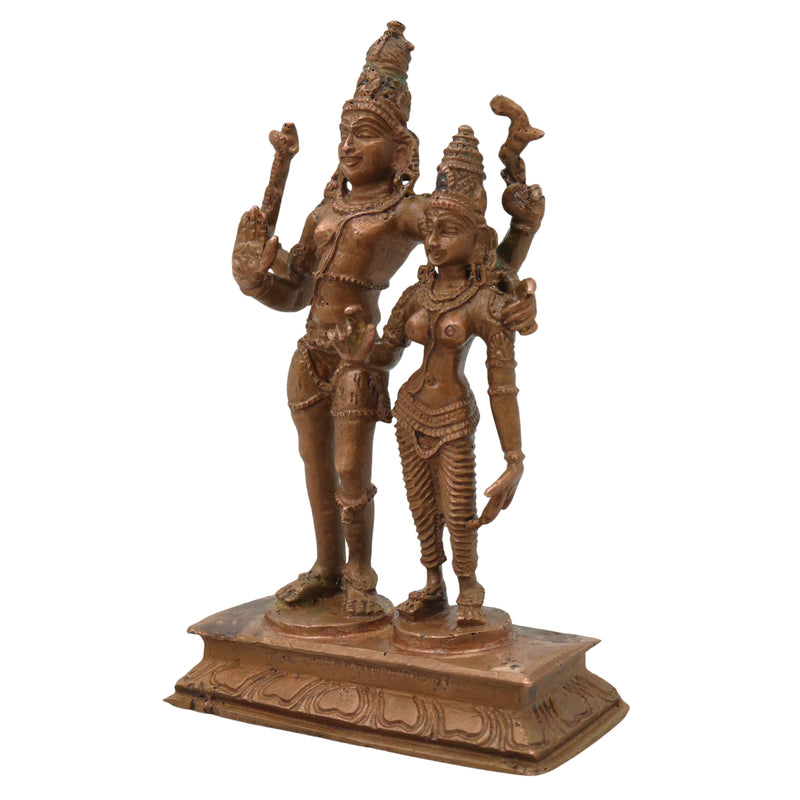 Bronze Shiva Parvati Idol, Uma Maheshwara Murti, Hara Gauri Gowri Shankara Vigraha, Panchaloha Style Shankar Parvati Statue for Home Mandir Decor, Brown, 4.5 Inch, 1 Piece