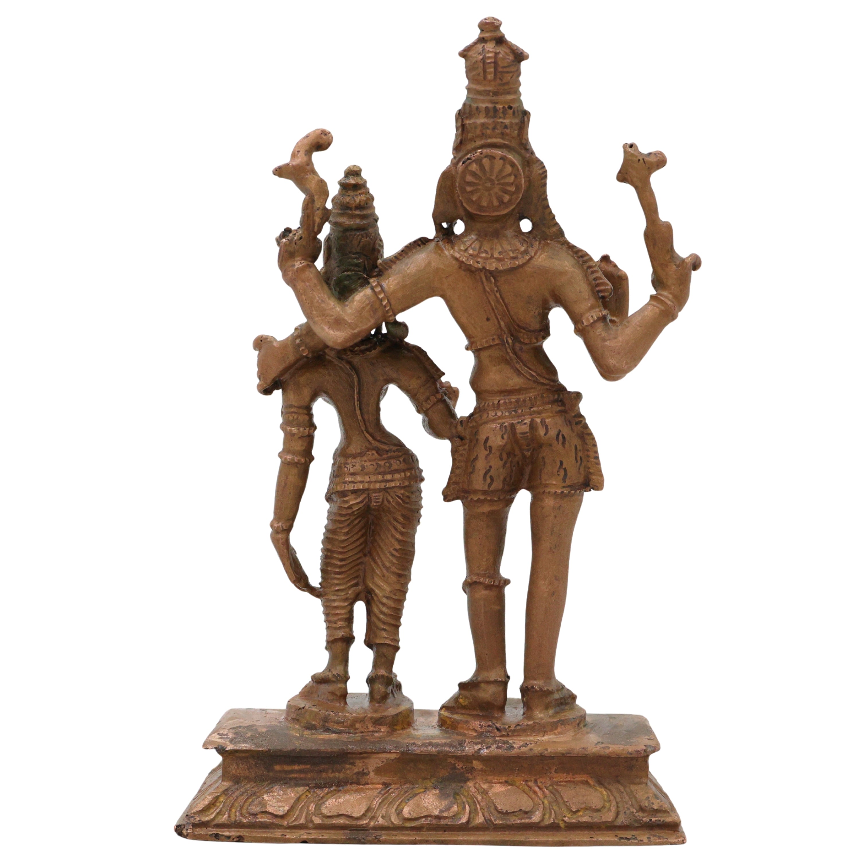 Bronze Shiva Parvati Idol, Uma Maheshwara Murti, Hara Gauri Gowri Shankara Vigraha, Panchaloha Style Shankar Parvati Statue for Home Mandir Decor, Brown, 4.5 Inch, 1 Piece