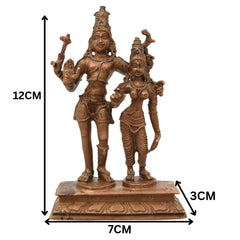 Bronze Shiva Parvati Idol, Uma Maheshwara Murti, Hara Gauri Gowri Shankara Vigraha, Panchaloha Style Shankar Parvati Statue for Home Mandir Decor, Brown, 4.5 Inch, 1 Piece