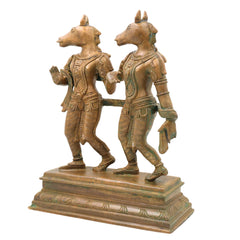 Bronze Ashwini Kumar Idol Ashvini Deva Murti Panchaloha Style Kanchu Kansya Vigraha South Indian Chola Art Handmade Temple Puja Statue, Brown, 13 Inch, 1 Piece