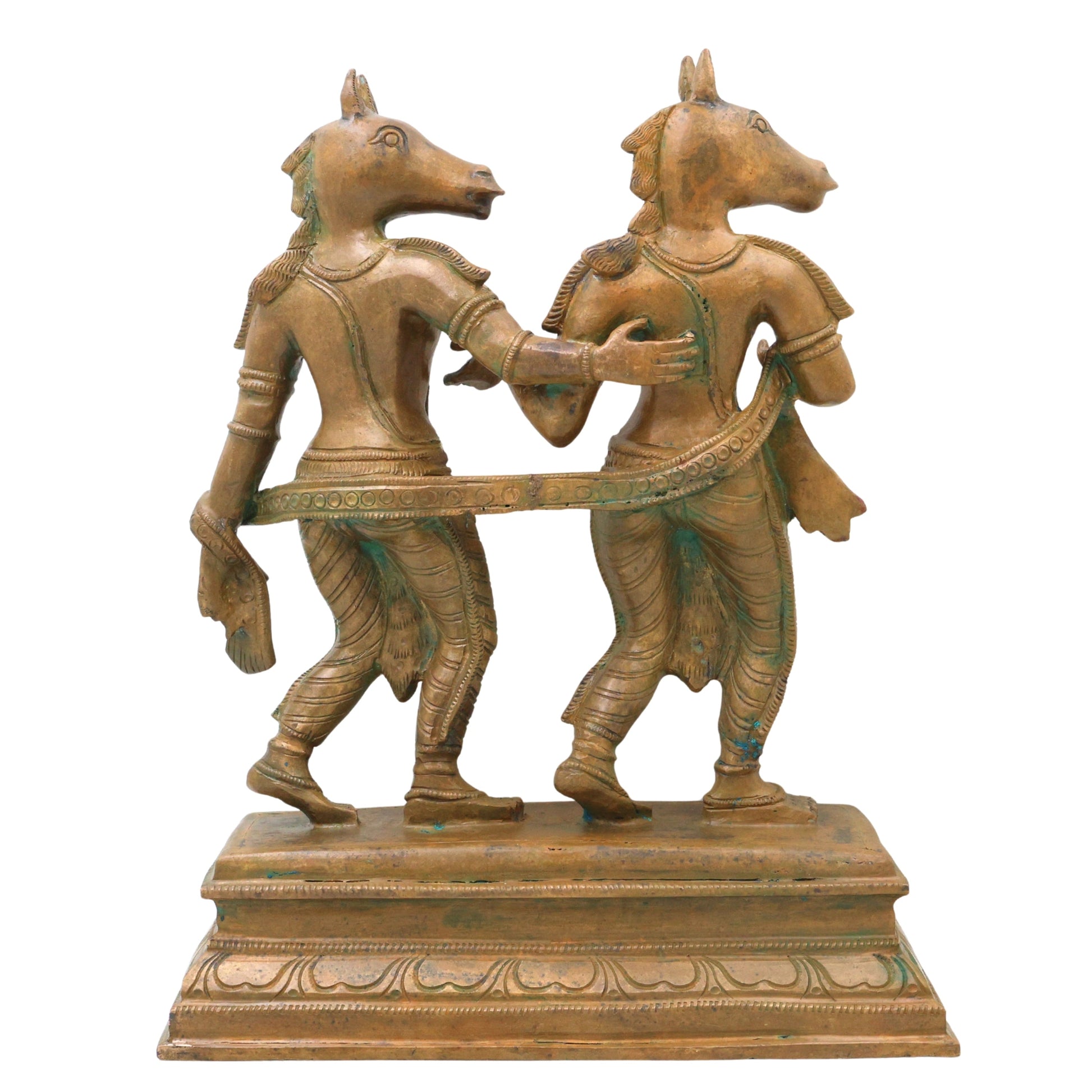 Bronze Ashwini Kumar Idol Ashvini Deva Murti Panchaloha Style Kanchu Kansya Vigraha South Indian Chola Art Handmade Temple Puja Statue, Brown, 13 Inch, 1 Piece