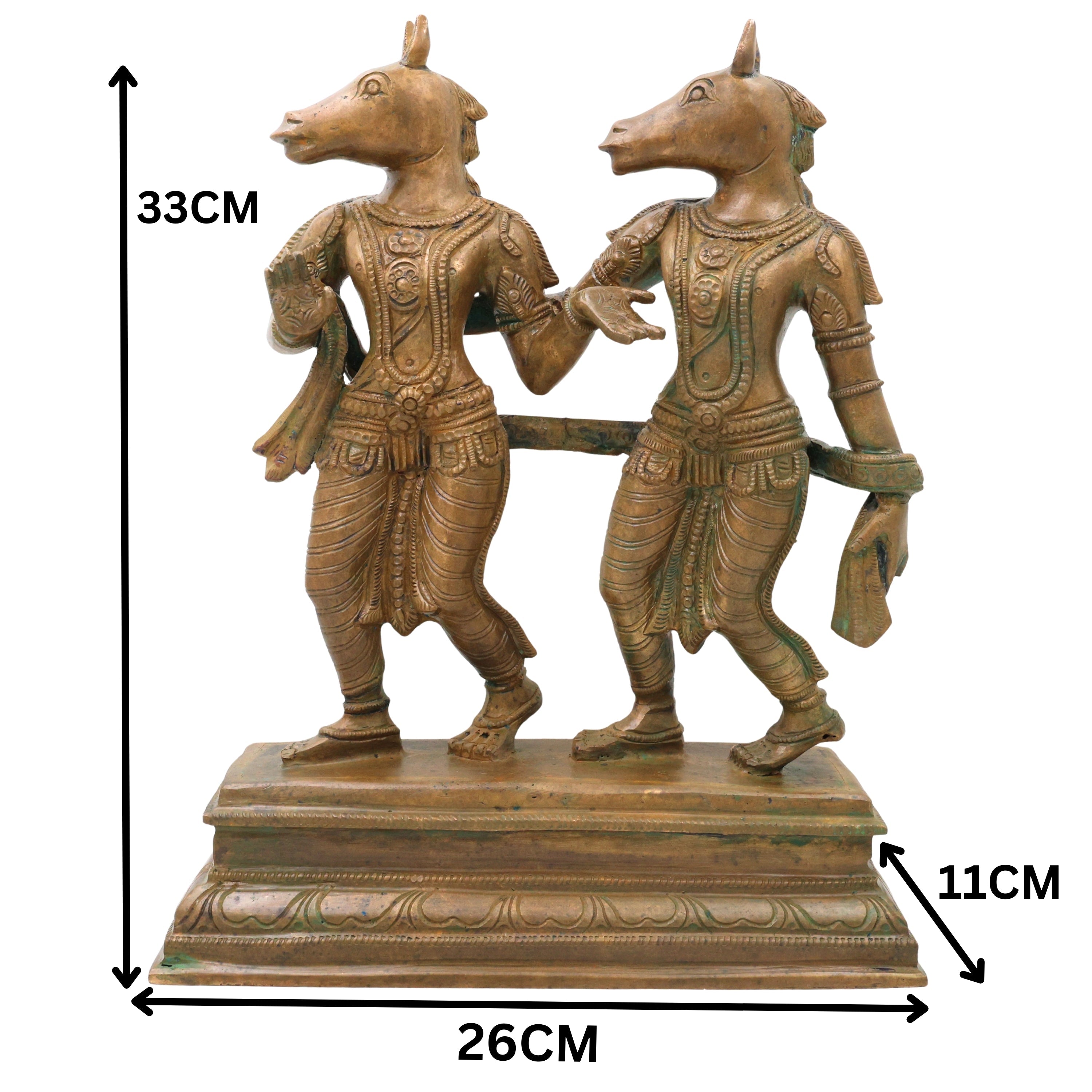 Bronze Ashwini Kumar Idol Ashvini Deva Murti Panchaloha Style Kanchu Kansya Vigraha South Indian Chola Art Handmade Temple Puja Statue, Brown, 13 Inch, 1 Piece