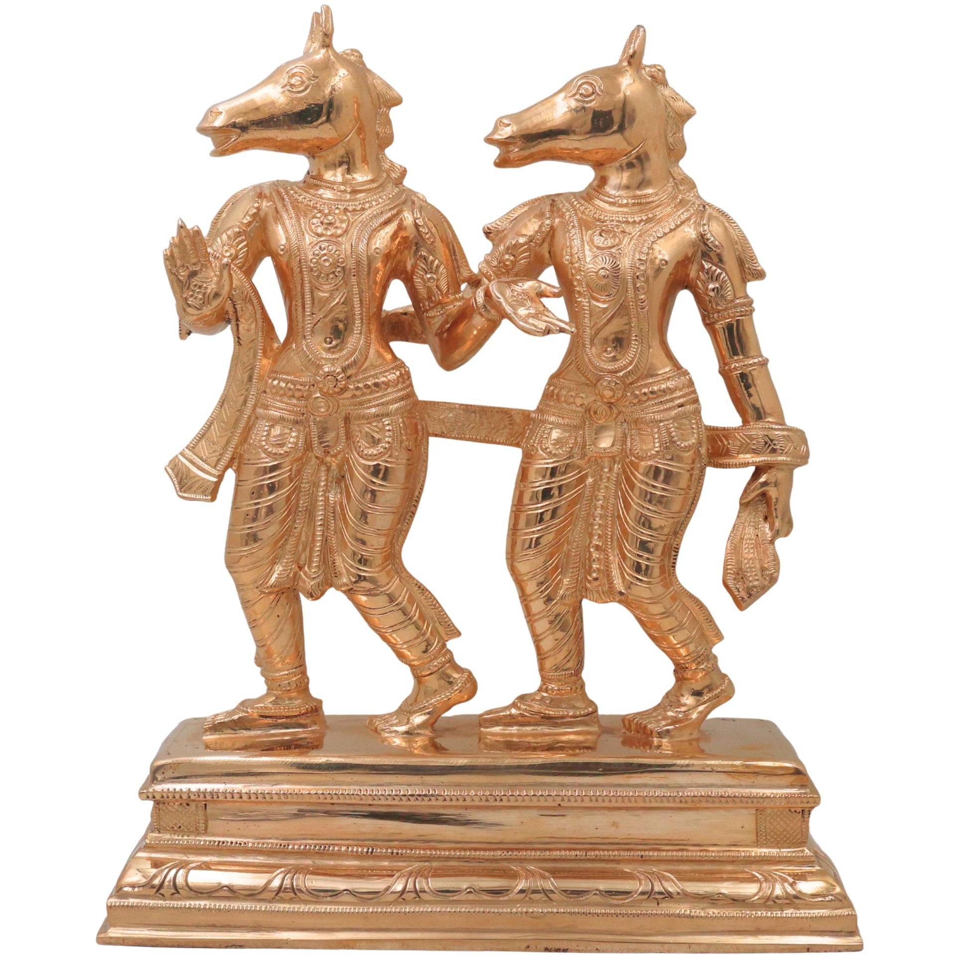 Ashwini Kumar Bronze Idol Murti Vigraha, Ashvini Deva Devata Panchaloha Chola Style South Indian Temple Statue for Puja & Home Installation, Gold, 13 Inch, 1 Piece