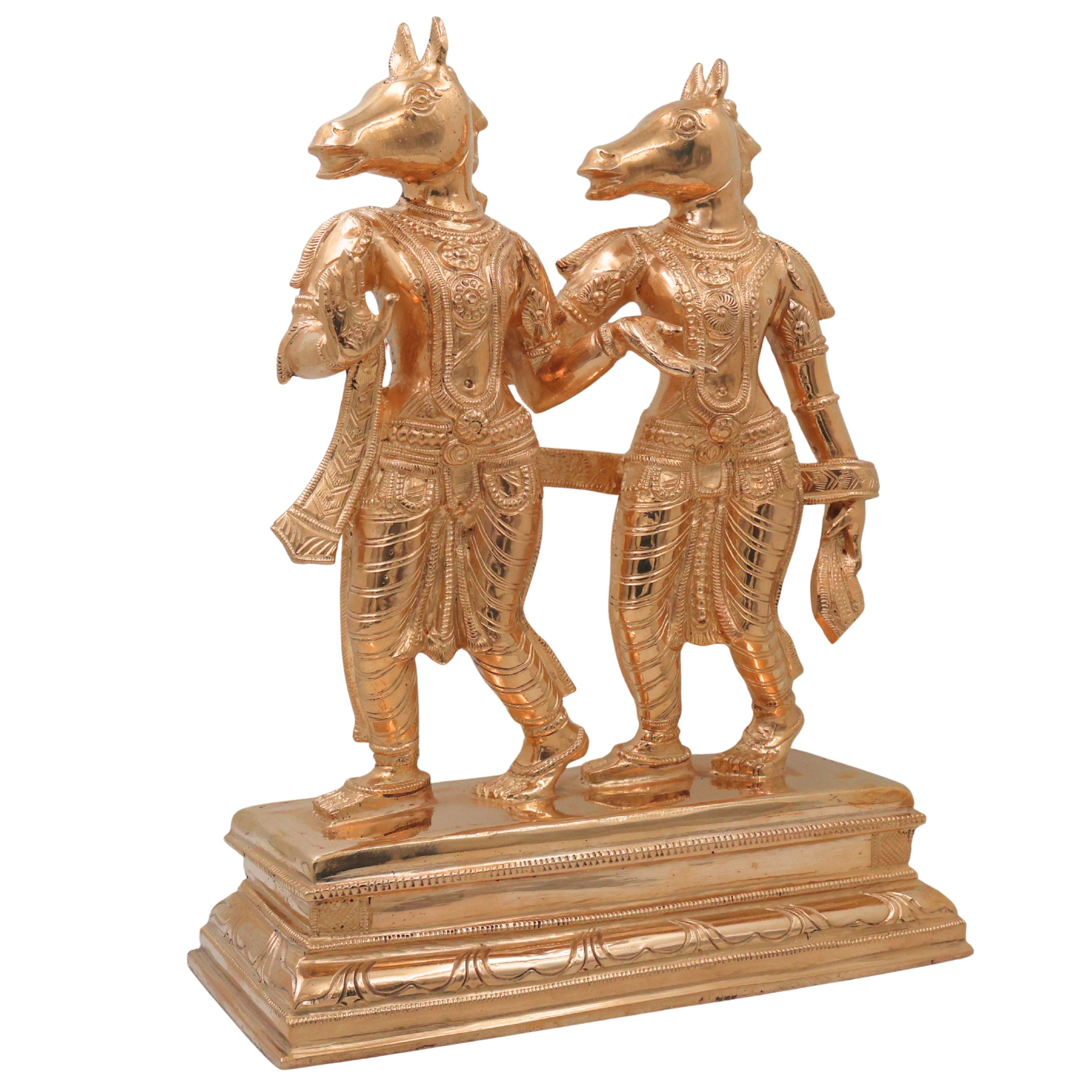 Ashwini Kumar Bronze Idol Murti Vigraha, Ashvini Deva Devata Panchaloha Chola Style South Indian Temple Statue for Puja & Home Installation, Gold, 13 Inch, 1 Piece