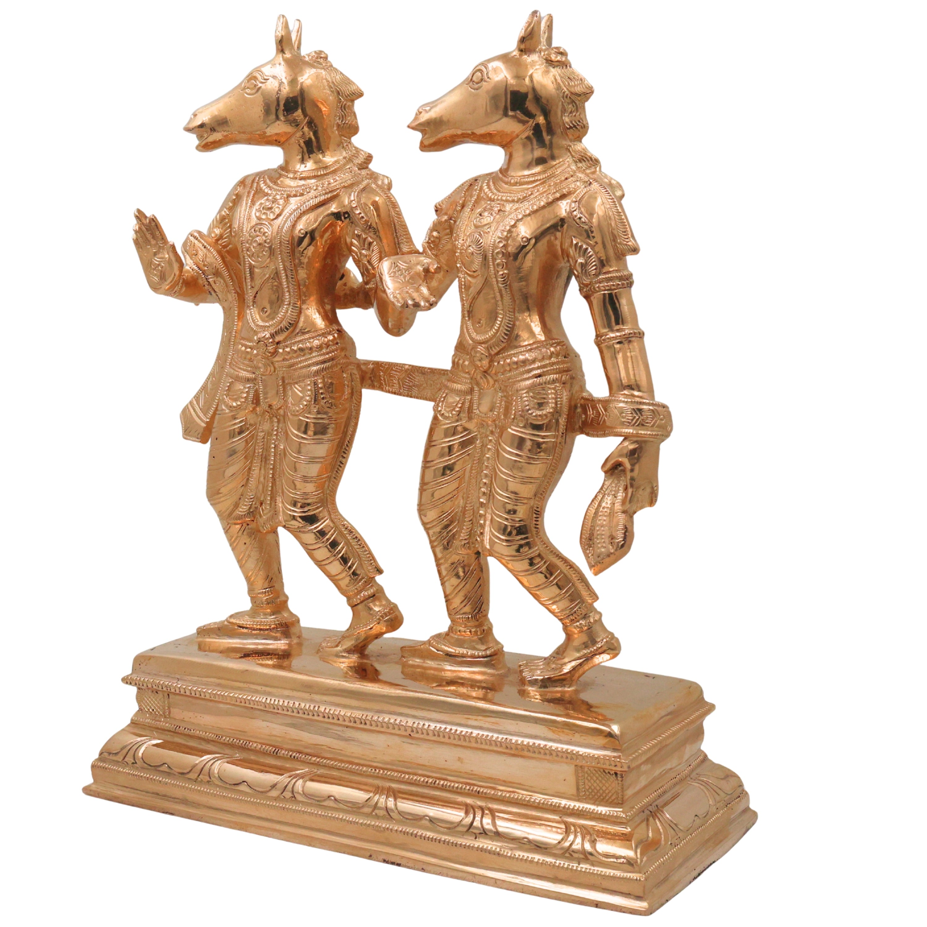 Ashwini Kumar Bronze Idol Murti Vigraha, Ashvini Deva Devata Panchaloha Chola Style South Indian Temple Statue for Puja & Home Installation, Gold, 13 Inch, 1 Piece