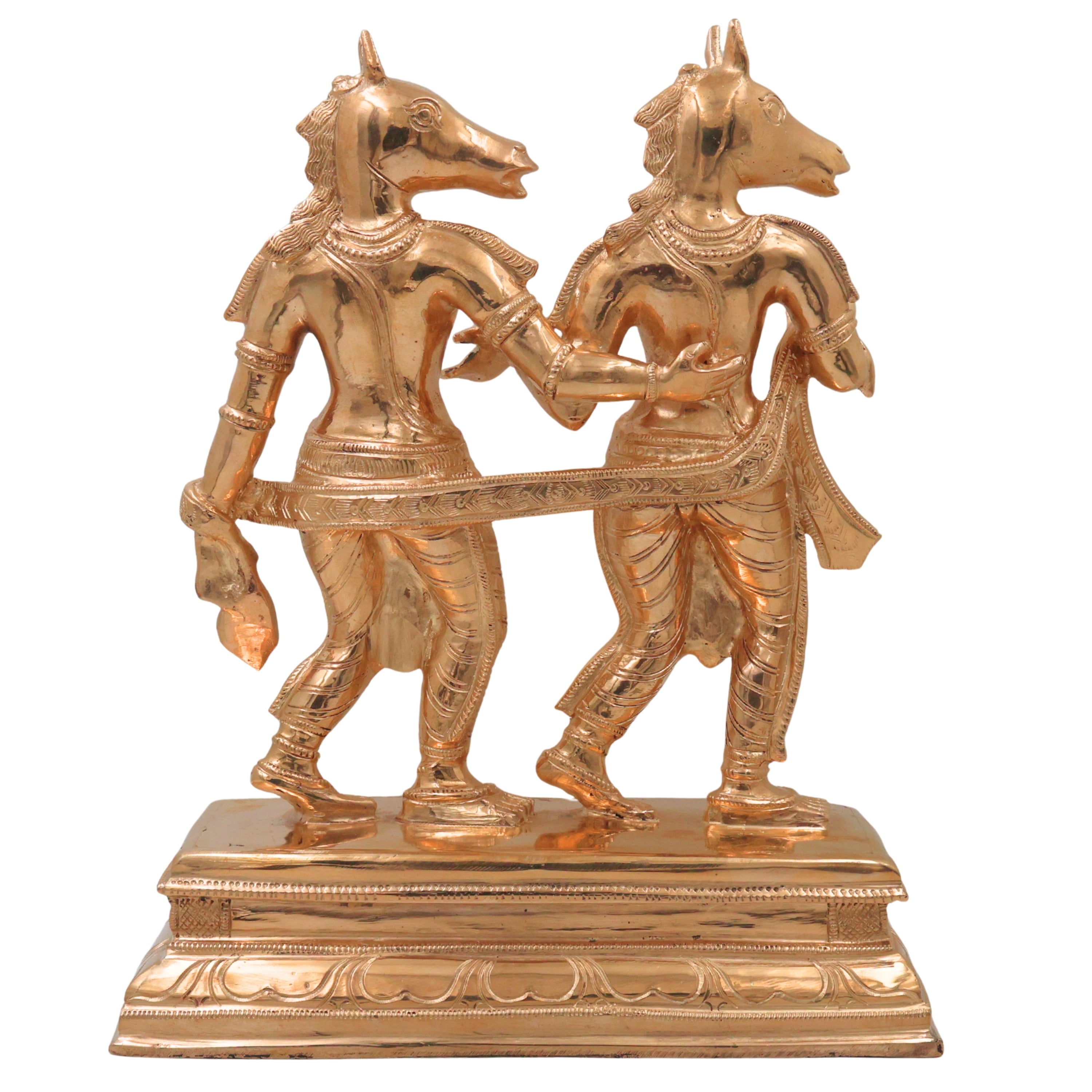 Ashwini Kumar Bronze Idol Murti Vigraha, Ashvini Deva Devata Panchaloha Chola Style South Indian Temple Statue for Puja & Home Installation, Gold, 13 Inch, 1 Piece