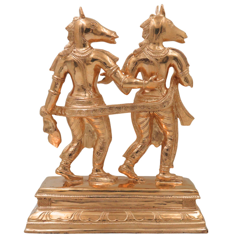 Ashwini Kumar Bronze Idol Murti Vigraha, Ashvini Deva Devata Panchaloha Chola Style South Indian Temple Statue for Puja & Home Installation, Gold, 13 Inch, 1 Piece