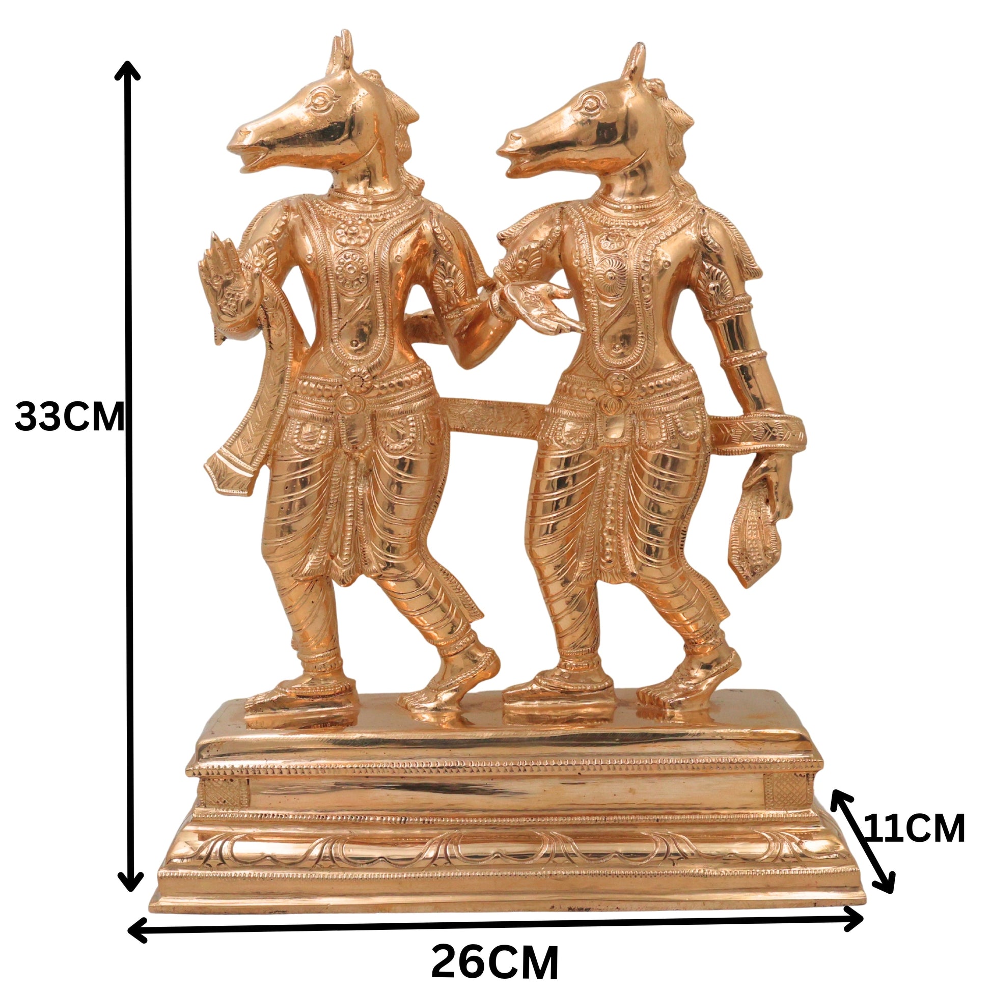 Ashwini Kumar Bronze Idol Murti Vigraha, Ashvini Deva Devata Panchaloha Chola Style South Indian Temple Statue for Puja & Home Installation, Gold, 13 Inch, 1 Piece