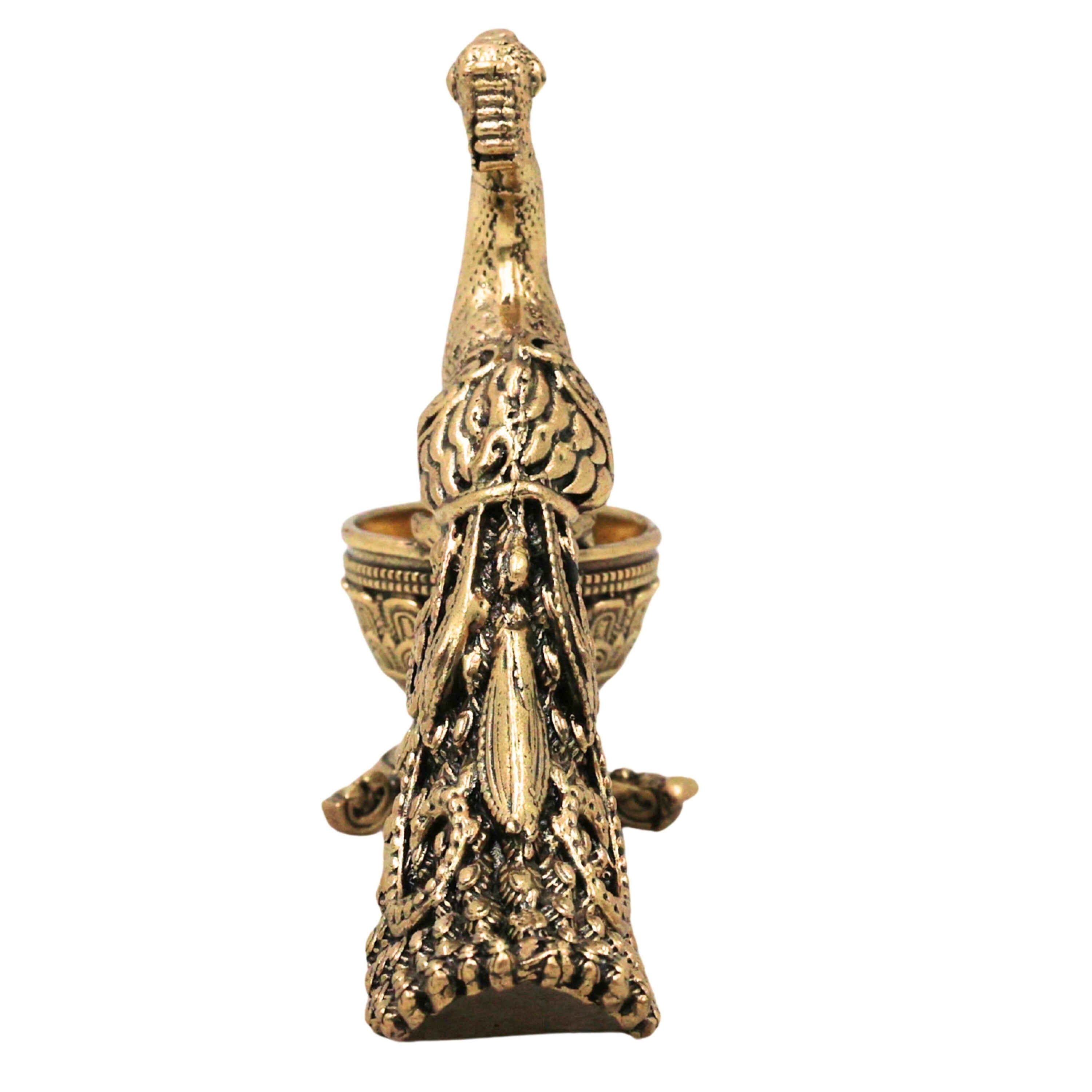 Brass Peacock Lamp Idol Mayil Vilakku Mayur Deepam Mor Diya Kuthu Vilakku Pital Peetal Hittale Traditional Temple Pooja Oil Deepak , Gold, 3 Inch, 1 Piece