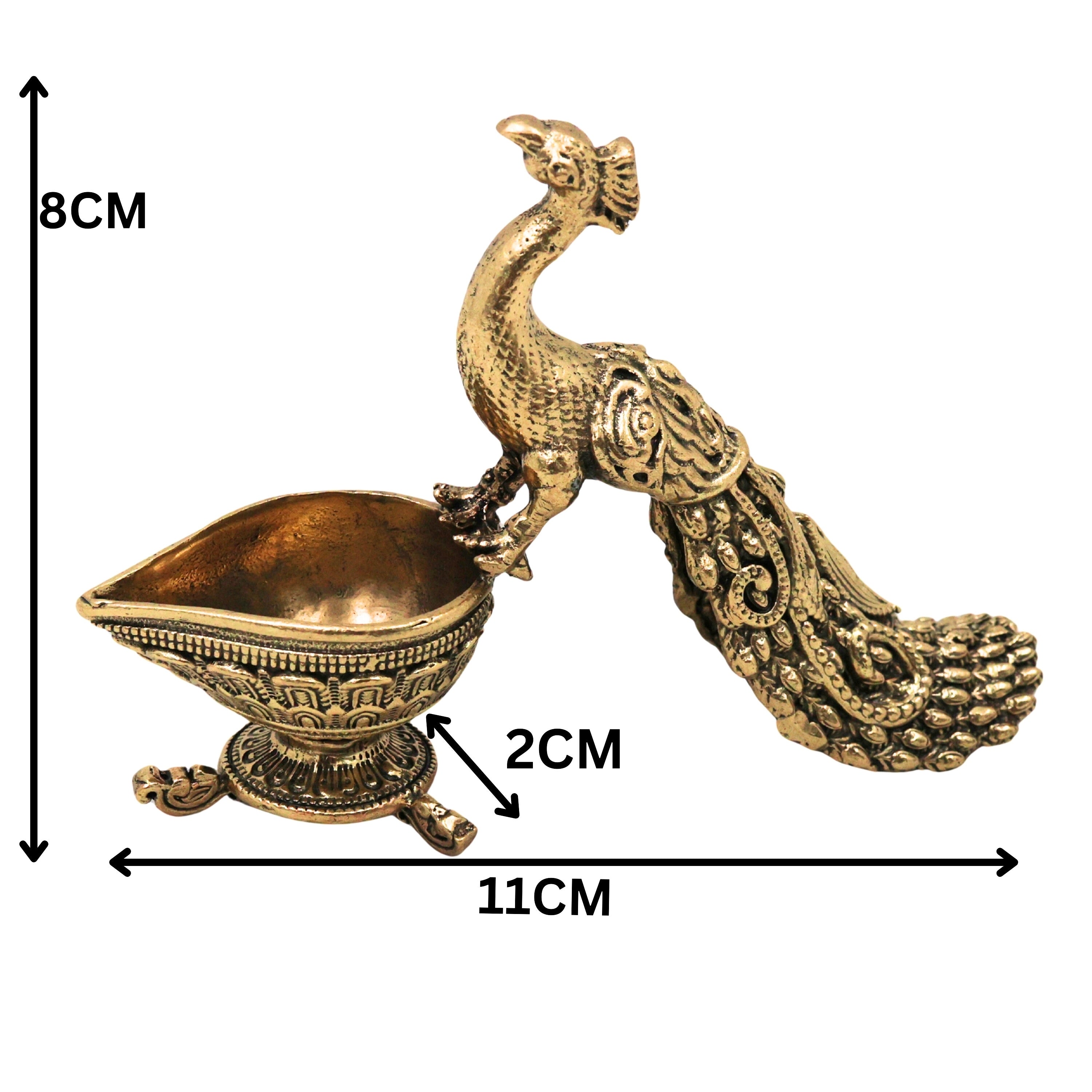 Brass Peacock Lamp Idol Mayil Vilakku Mayur Deepam Mor Diya Kuthu Vilakku Pital Peetal Hittale Traditional Temple Pooja Oil Deepak , Gold, 3 Inch, 1 Piece