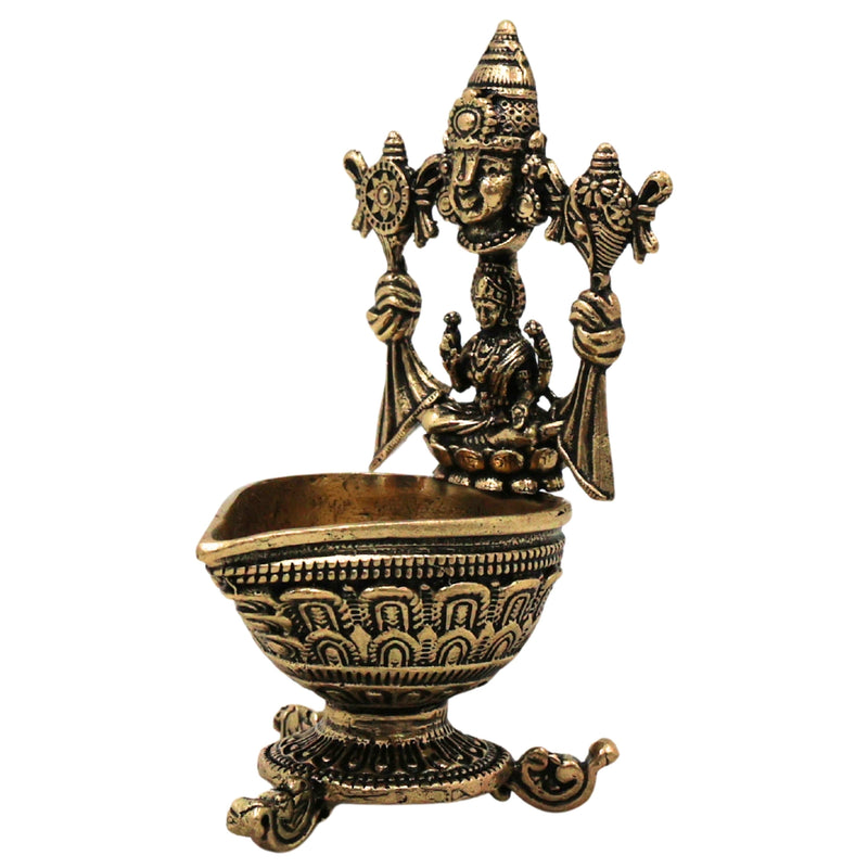 Brass Vishnu Lakshmi Lamp Lakshmi Narayan Deepam Vilakku Mahalakshmi Narayana Diya Peetal Pital Pittal Hittale Sacred Pooja Jyoti Mandir Oil Deep, Gold, 3 Inch, 1 Piece