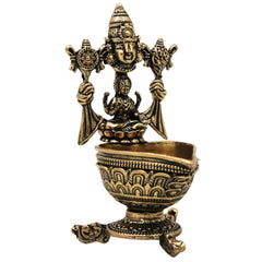 Brass Vishnu Lakshmi Lamp Lakshmi Narayan Deepam Vilakku Mahalakshmi Narayana Diya Peetal Pital Pittal Hittale Sacred Pooja Jyoti Mandir Oil Deep, Gold, 3 Inch, 1 Piece