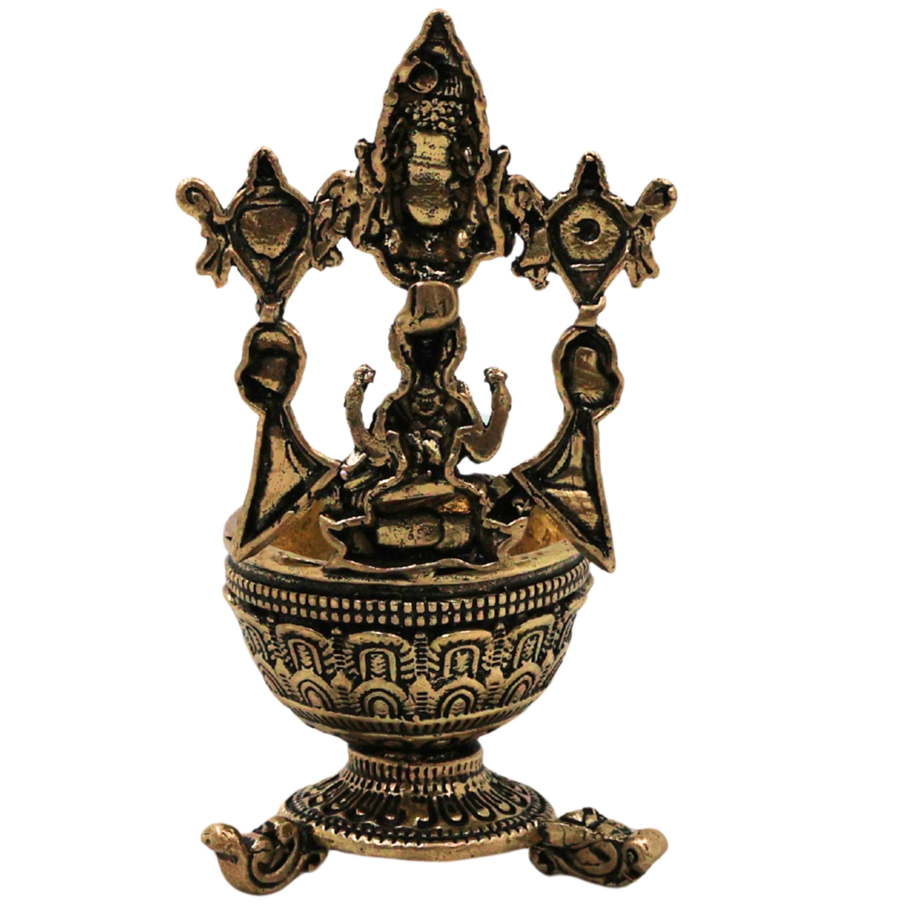 Brass Vishnu Lakshmi Lamp Lakshmi Narayan Deepam Vilakku Mahalakshmi Narayana Diya Peetal Pital Pittal Hittale Sacred Pooja Jyoti Mandir Oil Deep, Gold, 3 Inch, 1 Piece