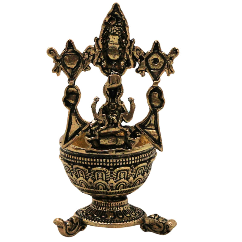 Brass Vishnu Lakshmi Lamp Lakshmi Narayan Deepam Vilakku Mahalakshmi Narayana Diya Peetal Pital Pittal Hittale Sacred Pooja Jyoti Mandir Oil Deep, Gold, 3 Inch, 1 Piece