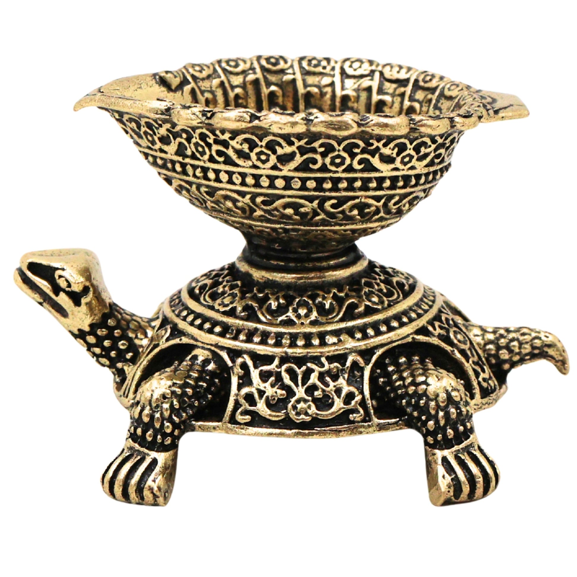 Brass Kurma Deepam Tortoise Lamp Peetal Kachhua Diya Aamai Vilakku Vishnu Kurma Avatar Vastu Puja Oil Lamp Home Decor Gift, Gold, 1.5 Inch, 1 Piece