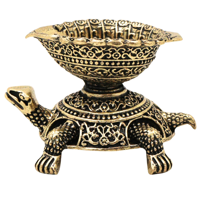 Brass Kurma Deepam Tortoise Lamp Peetal Kachhua Diya Aamai Vilakku Vishnu Kurma Avatar Vastu Puja Oil Lamp Home Decor Gift, Gold, 1.5 Inch, 1 Piece