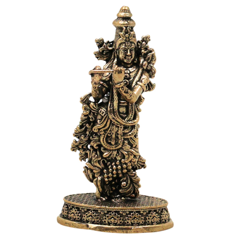 Brass Krishna Idol Bal Gopal Laddu Gopal Murti Peetal Kanhaiya Govinda Gopala Venugopala Bhagwan Vigraha Small Puja Moorti Home Temple Decor Gift Statue, Gold, 3 Inch, 1 Piece