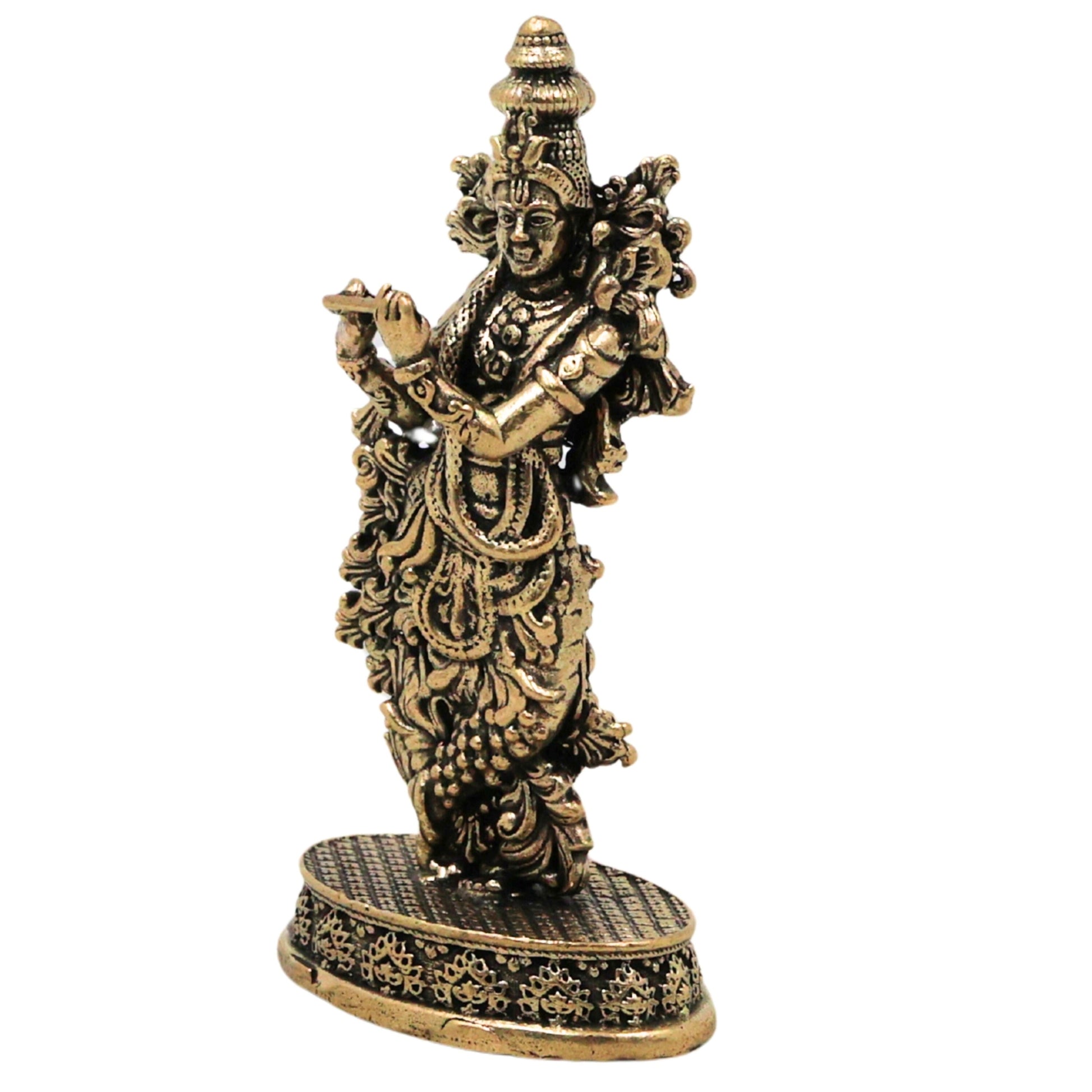 Brass Krishna Idol Bal Gopal Laddu Gopal Murti Peetal Kanhaiya Govinda Gopala Venugopala Bhagwan Vigraha Small Puja Moorti Home Temple Decor Gift Statue, Gold, 3 Inch, 1 Piece