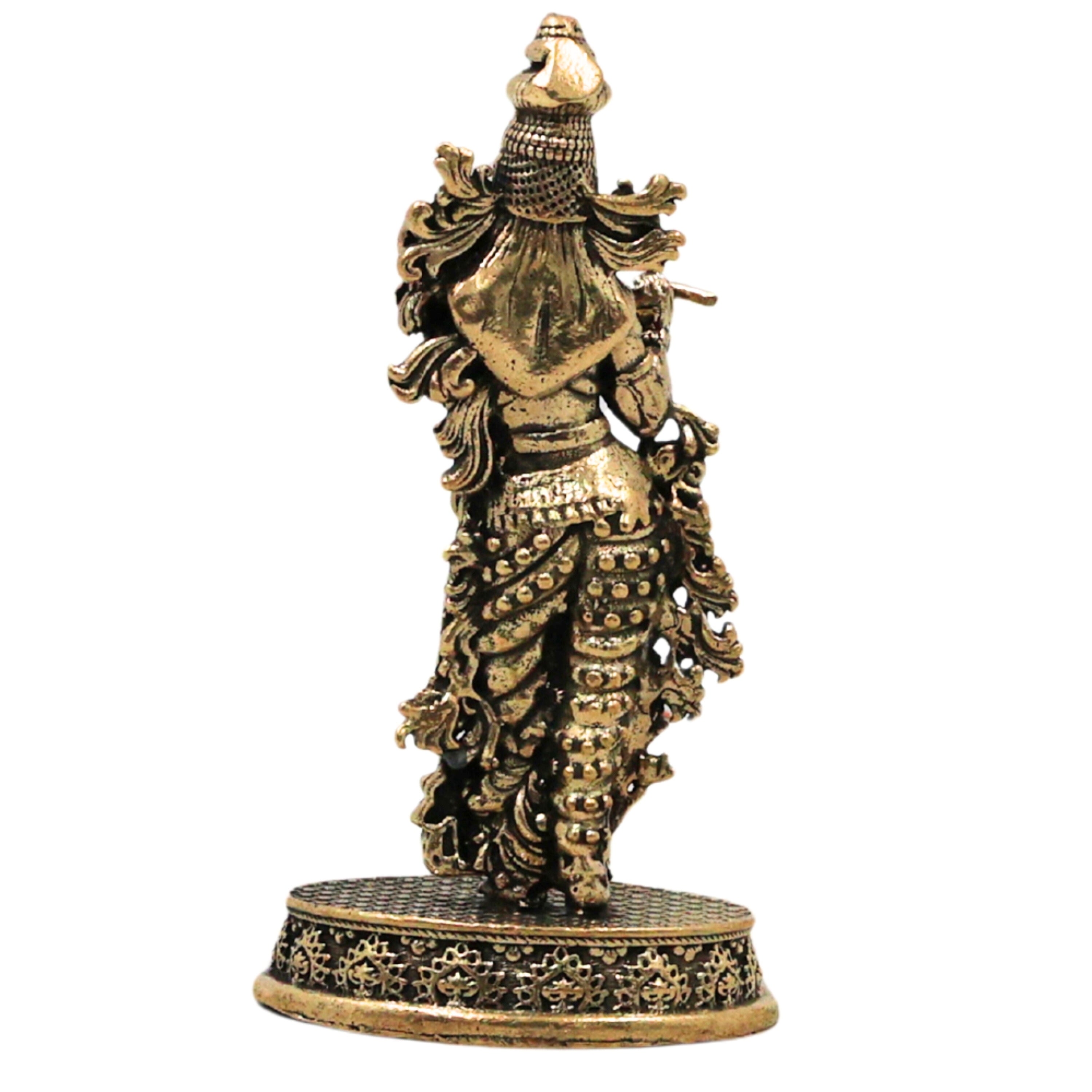 Brass Krishna Idol Bal Gopal Laddu Gopal Murti Peetal Kanhaiya Govinda Gopala Venugopala Bhagwan Vigraha Small Puja Moorti Home Temple Decor Gift Statue, Gold, 3 Inch, 1 Piece
