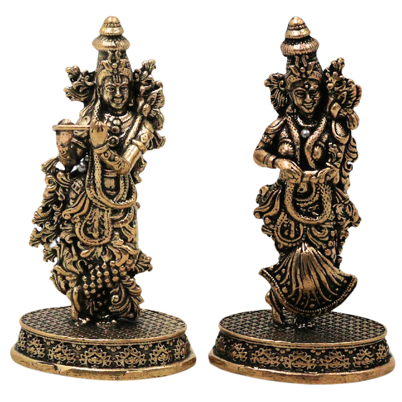 Brass Radha Krishna Idol Murti Peetal Radhe Shyam Radha Madhav Govinda Gopala Vigraha Moorti for Puja Mandir Home Decor Gift, Gold, 3 Inch, 1 Piece