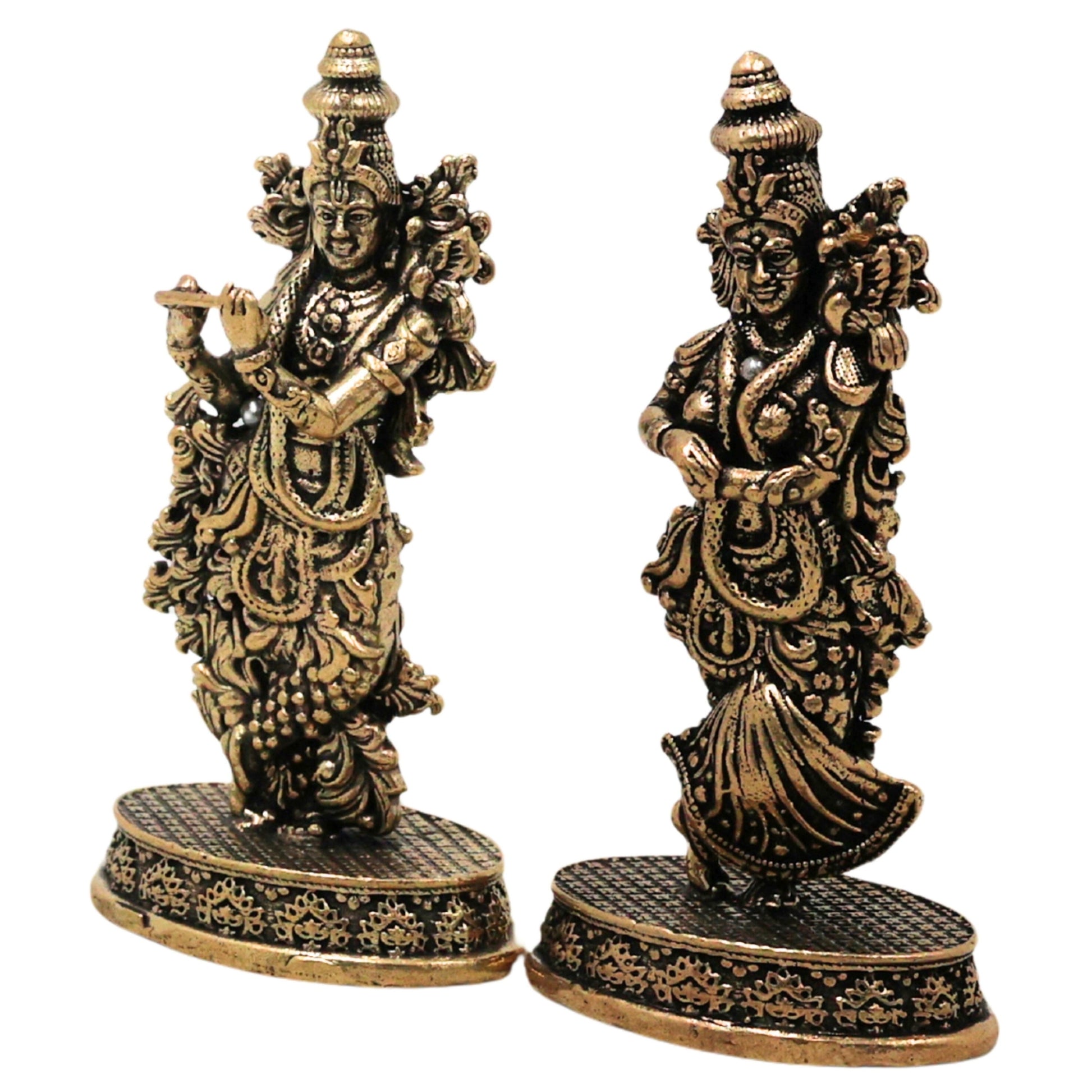Brass Radha Krishna Idol Murti Peetal Radhe Shyam Radha Madhav Govinda Gopala Vigraha Moorti for Puja Mandir Home Decor Gift, Gold, 3 Inch, 1 Piece