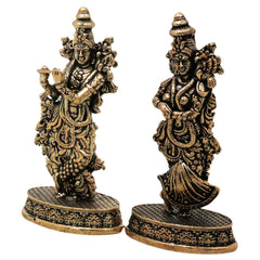 Brass Radha Krishna Idol Murti Peetal Radhe Shyam Radha Madhav Govinda Gopala Vigraha Moorti for Puja Mandir Home Decor Gift, Gold, 3 Inch, 1 Piece