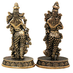 Brass Radha Krishna Idol Murti Peetal Radhe Shyam Radha Madhav Govinda Gopala Vigraha Moorti for Puja Mandir Home Decor Gift, Gold, 3 Inch, 1 Piece