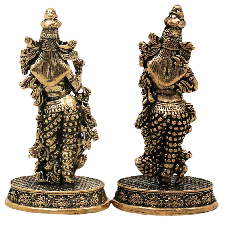 Brass Radha Krishna Idol Murti Peetal Radhe Shyam Radha Madhav Govinda Gopala Vigraha Moorti for Puja Mandir Home Decor Gift, Gold, 3 Inch, 1 Piece