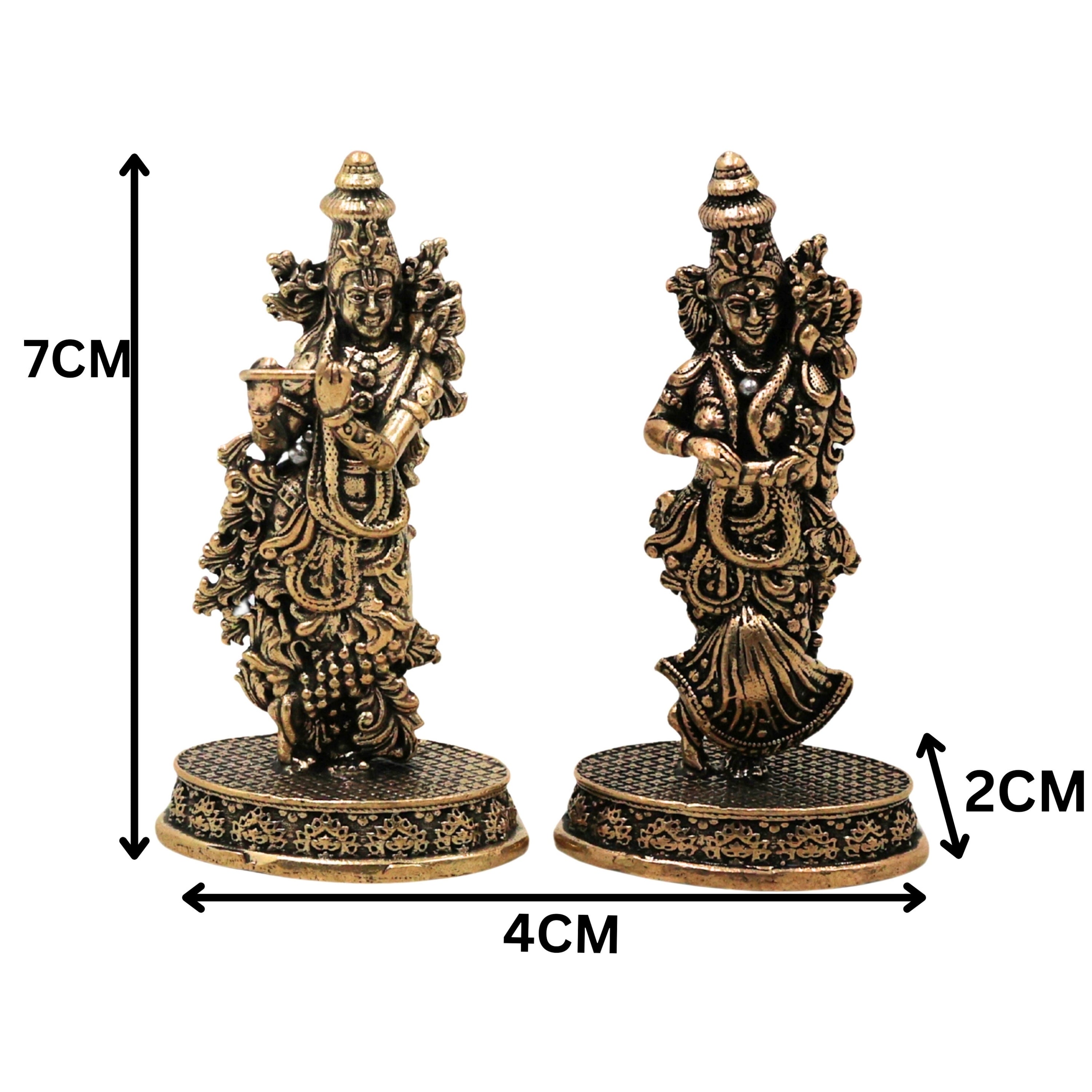 Brass Radha Krishna Idol Murti Peetal Radhe Shyam Radha Madhav Govinda Gopala Vigraha Moorti for Puja Mandir Home Decor Gift, Gold, 3 Inch, 1 Piece